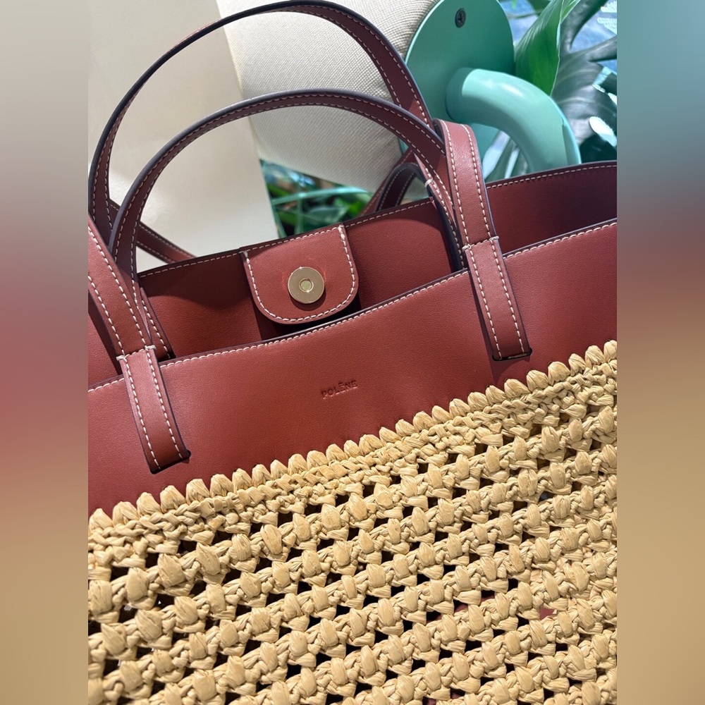 Polène Woven Raffia Leather Tote Bag - Picture 6 of 11